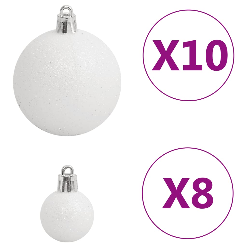 111 Piece Christmas Bauble Set White and Grey Polystyrene