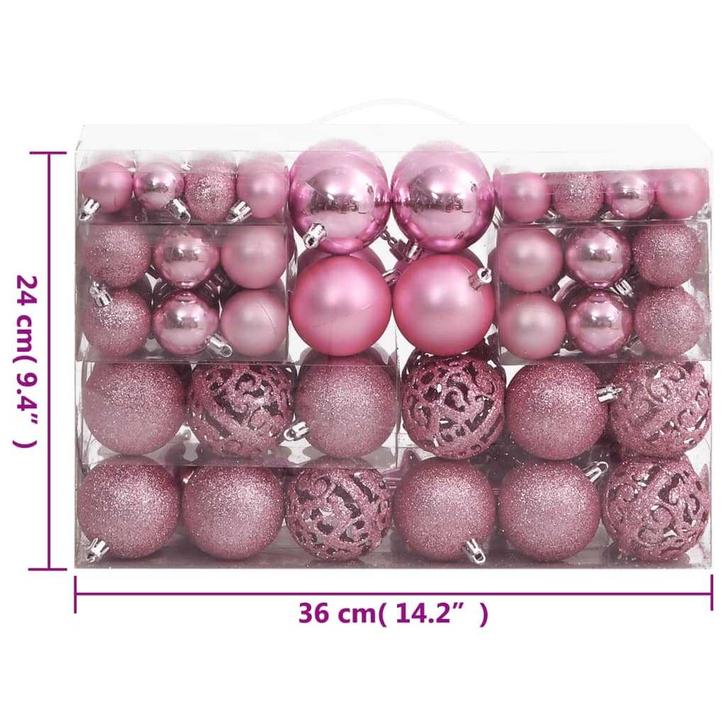 111 Piece Christmas Bauble Set Pink Polystyrene