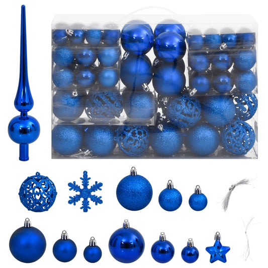 111 Piece Christmas Bauble Set Blue Polystyrene