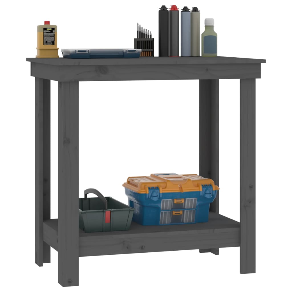 Work Bench Grey 80x50x80 cm Solid Wood Pine