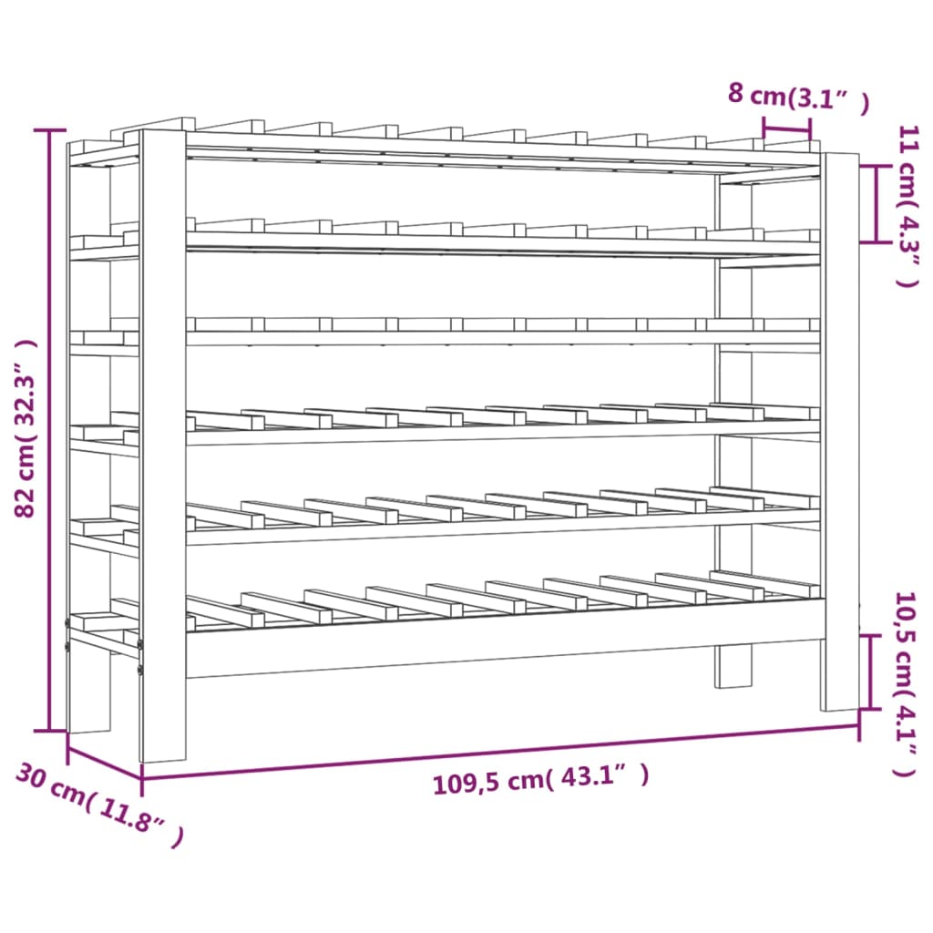 Wine Rack 109.5x30x82 cm Solid Wood Pine