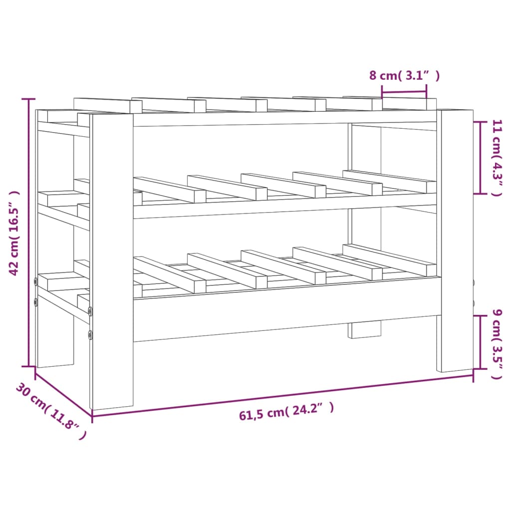 Wine Rack 61.5x30x42 cm Solid Wood Pine