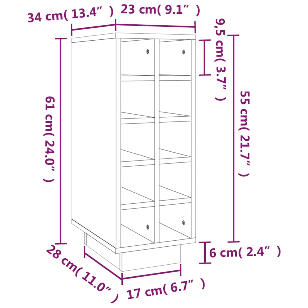 Wine Cabinet White 23x34x61 cm Solid Wood Pine