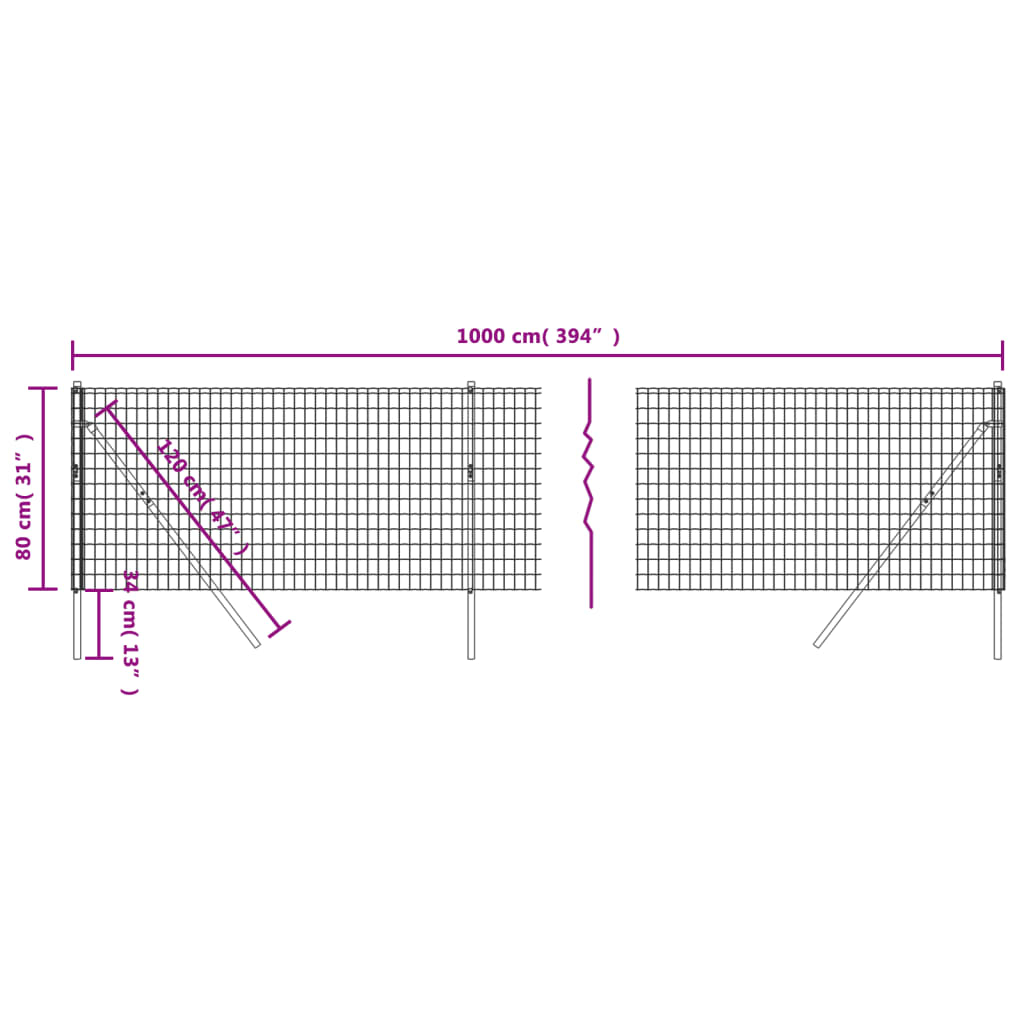 Wire Mesh Fence Green 0.8x10 m Galvanised Steel