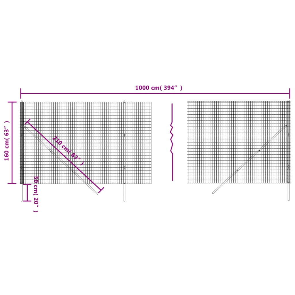 Wire Mesh Fence Green 1.6x10 m Galvanised Steel