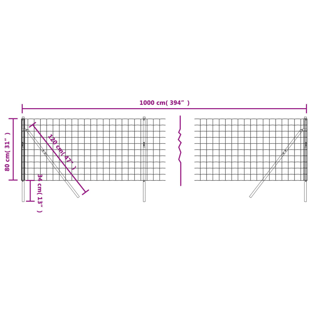 Wire Mesh Fence Green 0.8x10 m Galvanised Steel