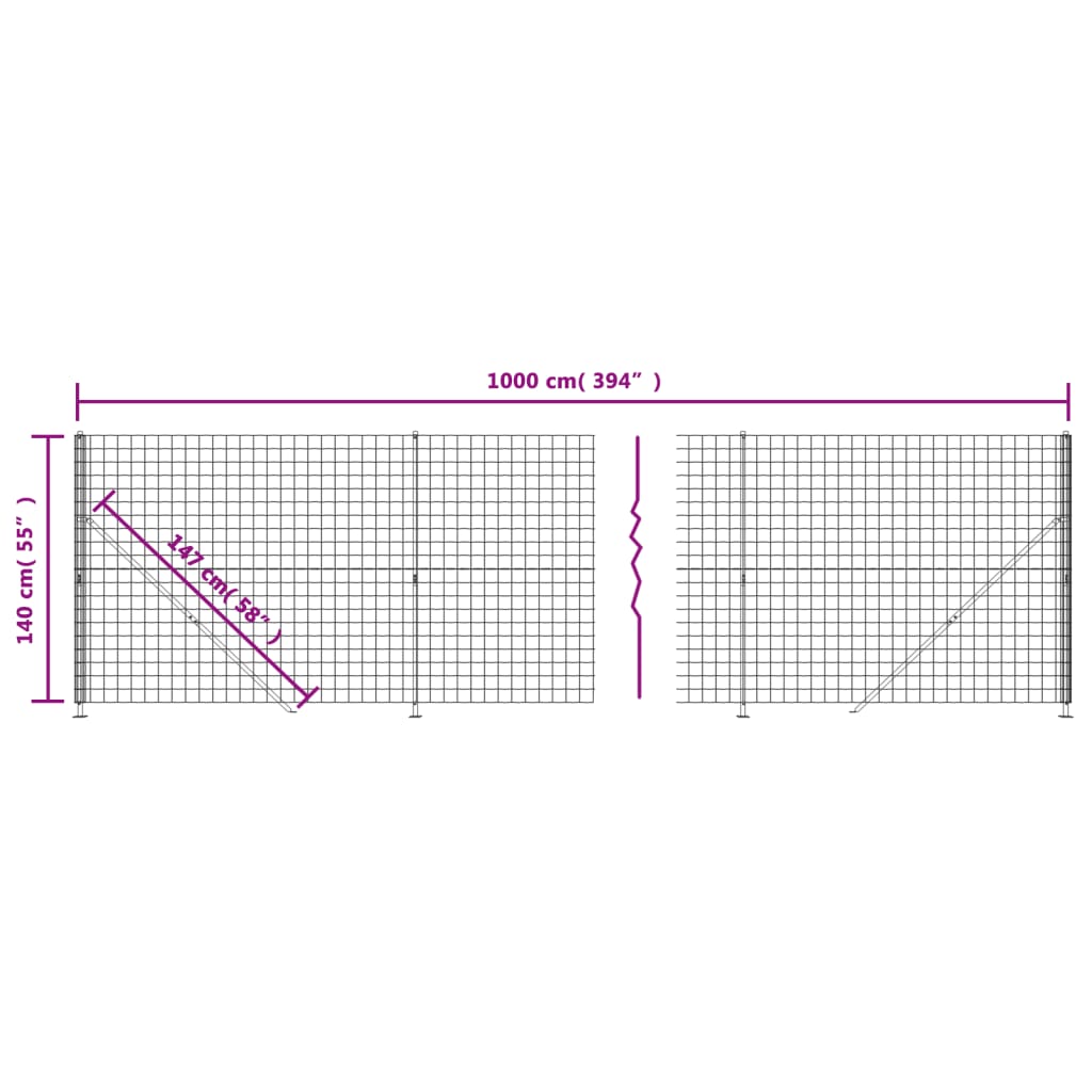 Wire Mesh Fence with Flange Green 1.4x10 m