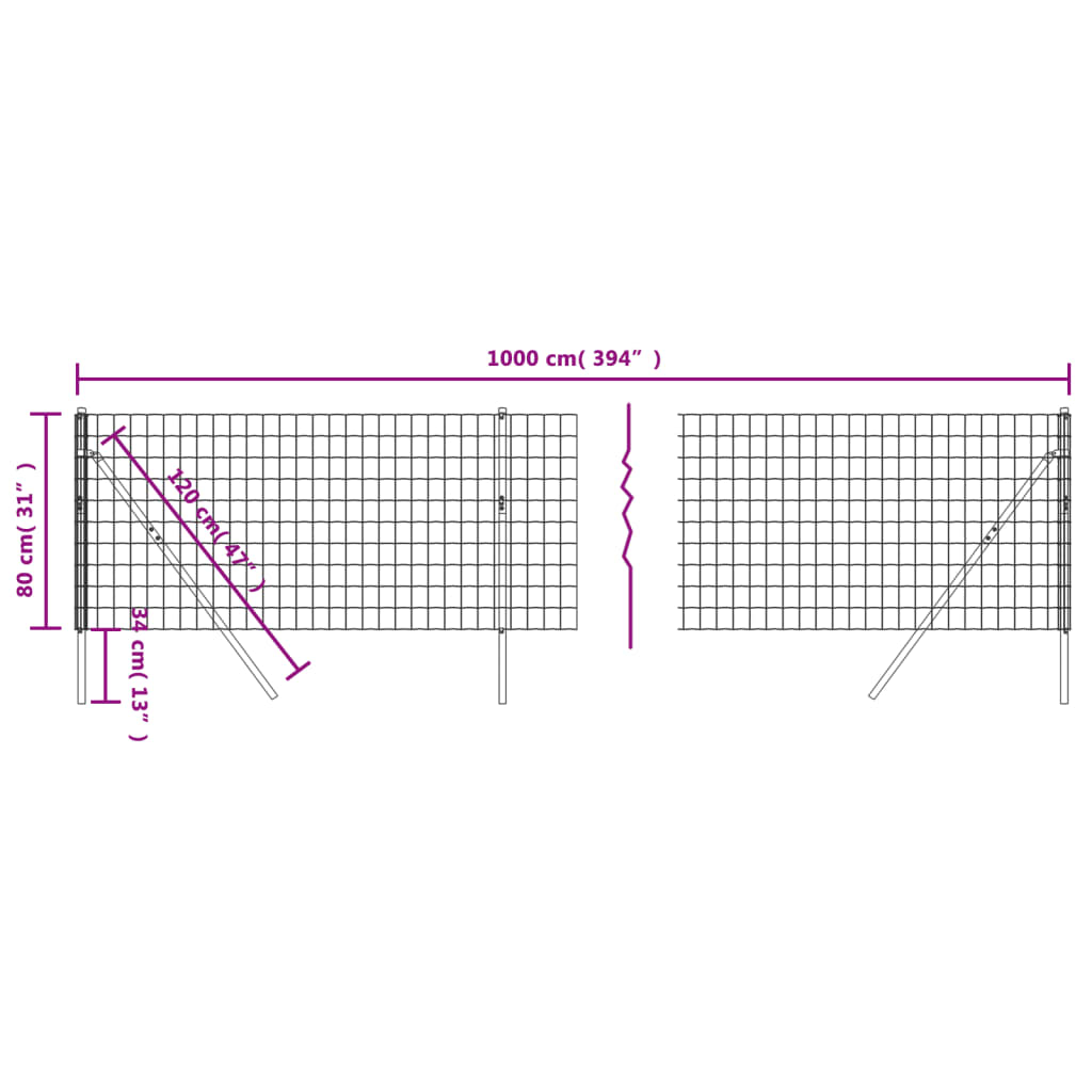 Wire Mesh Fence Anthracite 0.8x10 m Galvanised Steel