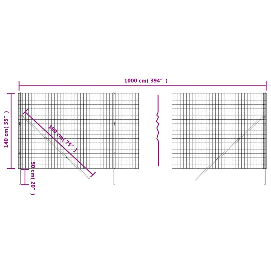 Wire Mesh Fence Anthracite 1.4x10 m Galvanised Steel