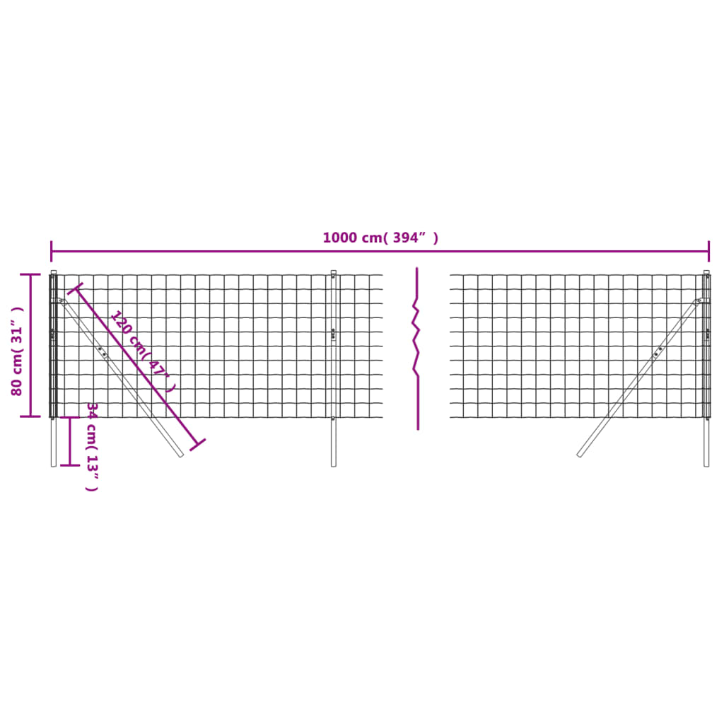 Wire Mesh Fence Anthracite 0.8x10 m Galvanised Steel