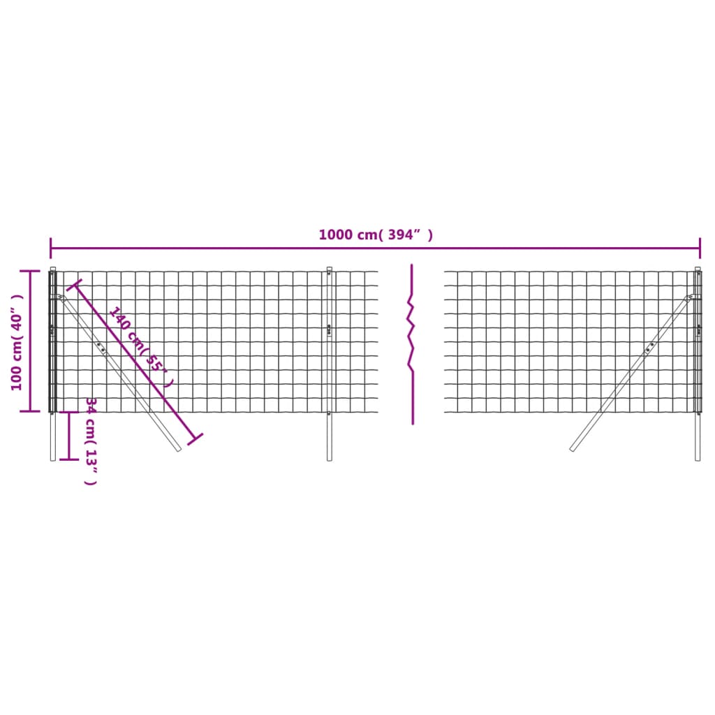 Wire Mesh Fence Anthracite 1x10 m Galvanised Steel