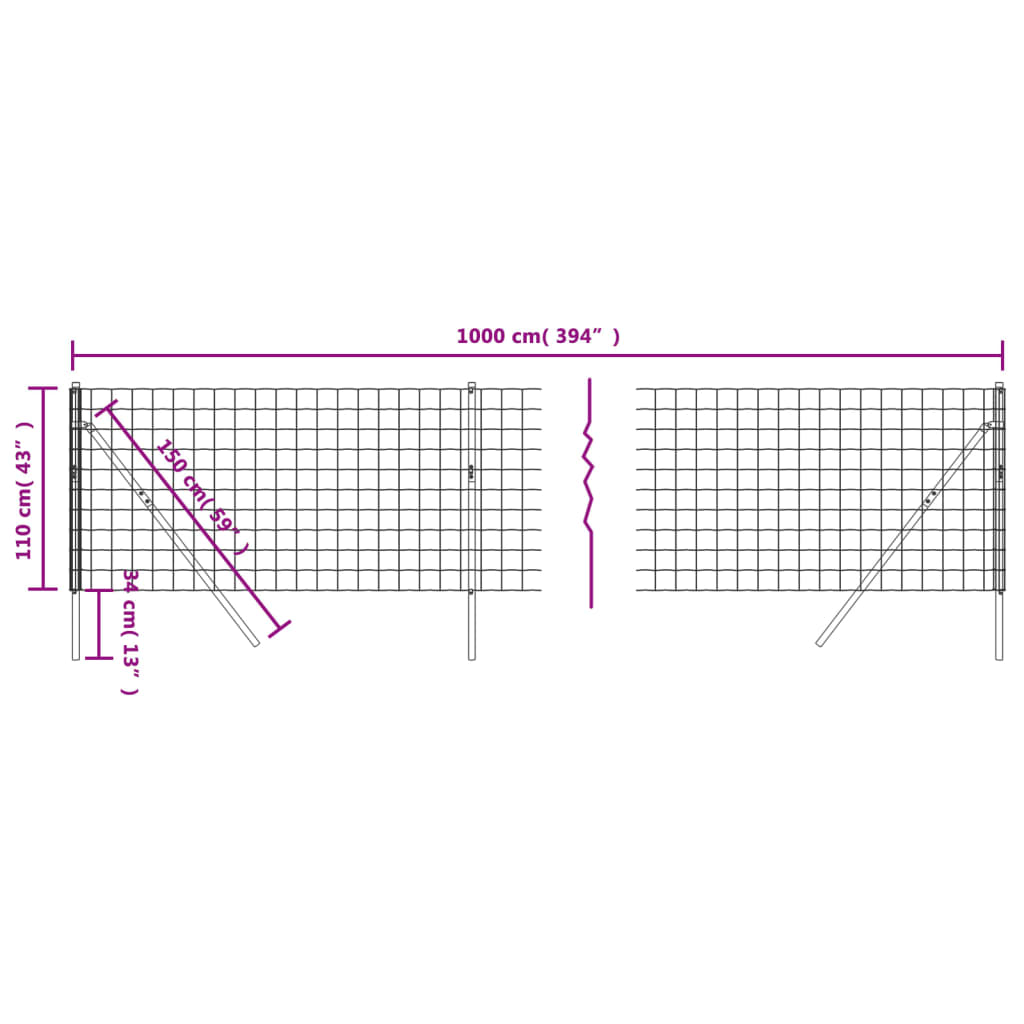 Wire Mesh Fence Anthracite 1.1x10 m Galvanised Steel