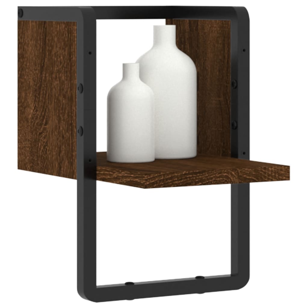 Wall Shelf with Bar Brown Oak 20x25x30 cm