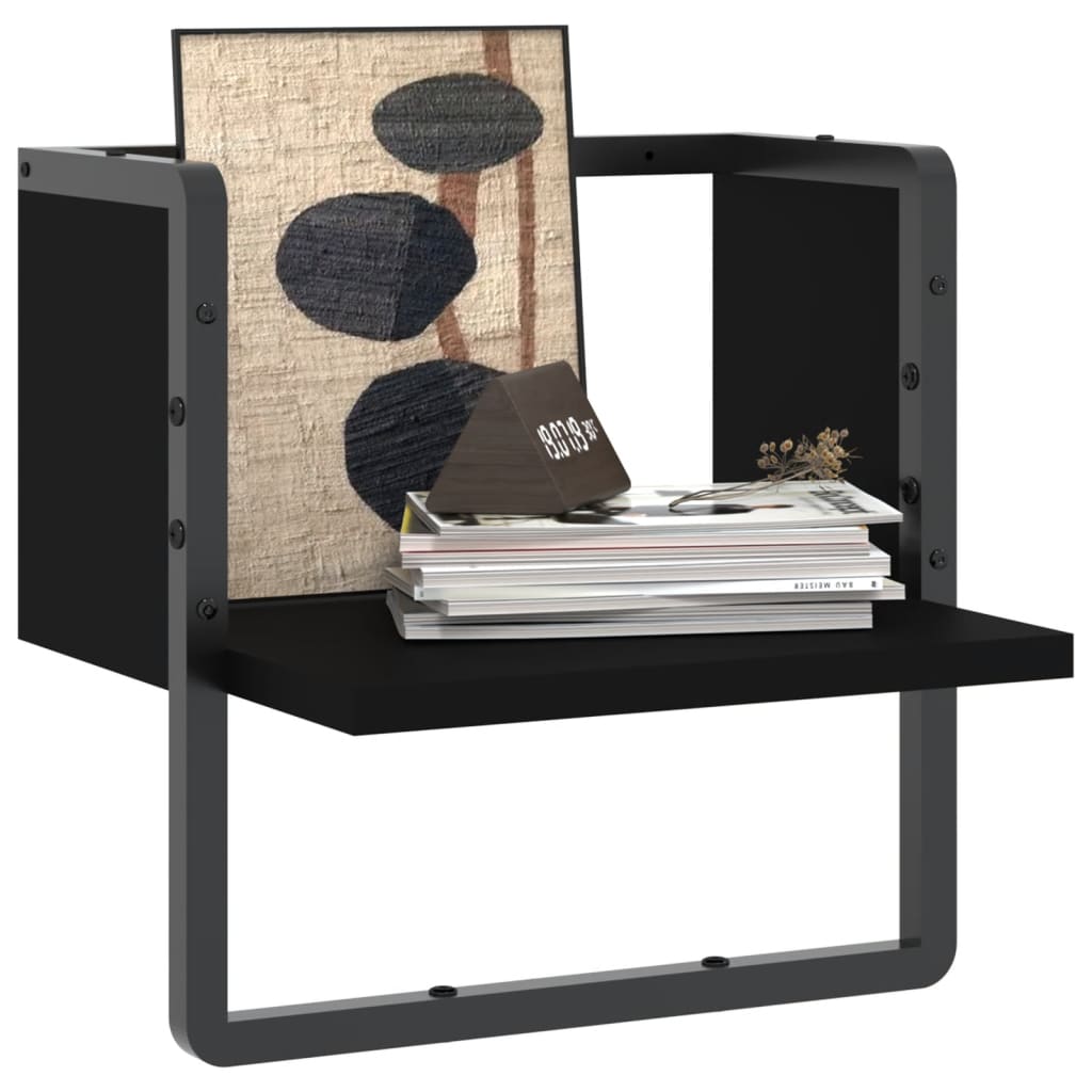 Wall Shelf with Bar Black 30x25x30 cm