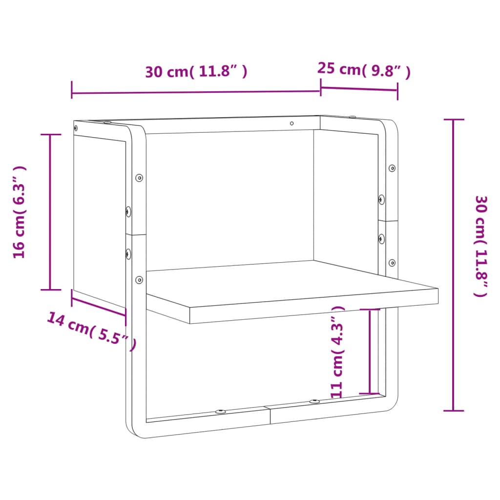 Wall Shelf with Bar Black 30x25x30 cm