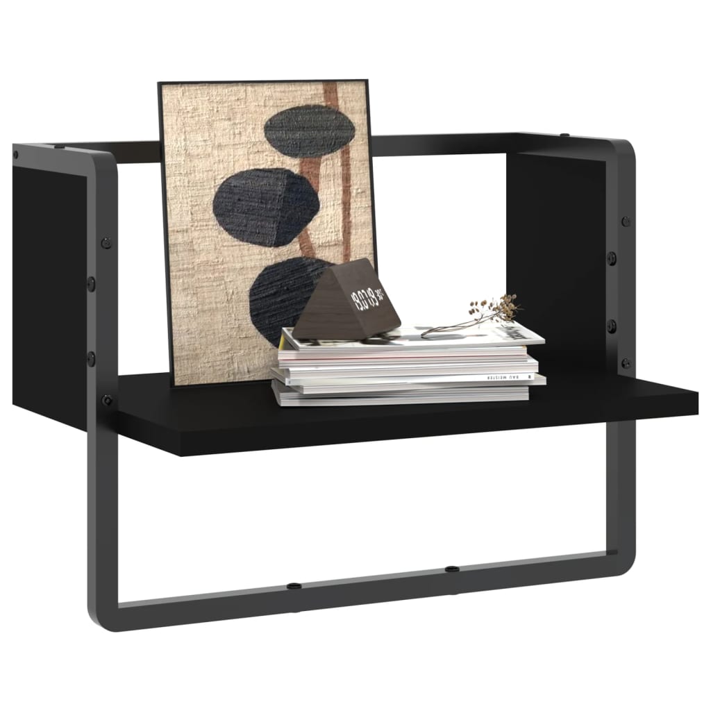 Wall Shelf with Bar Black 40x25x30 cm