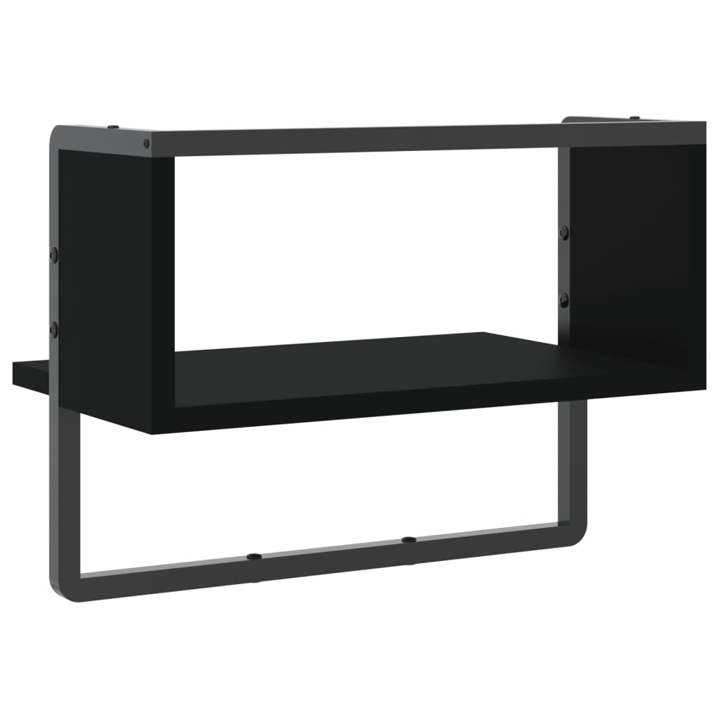 Wall Shelf with Bar Black 40x25x30 cm