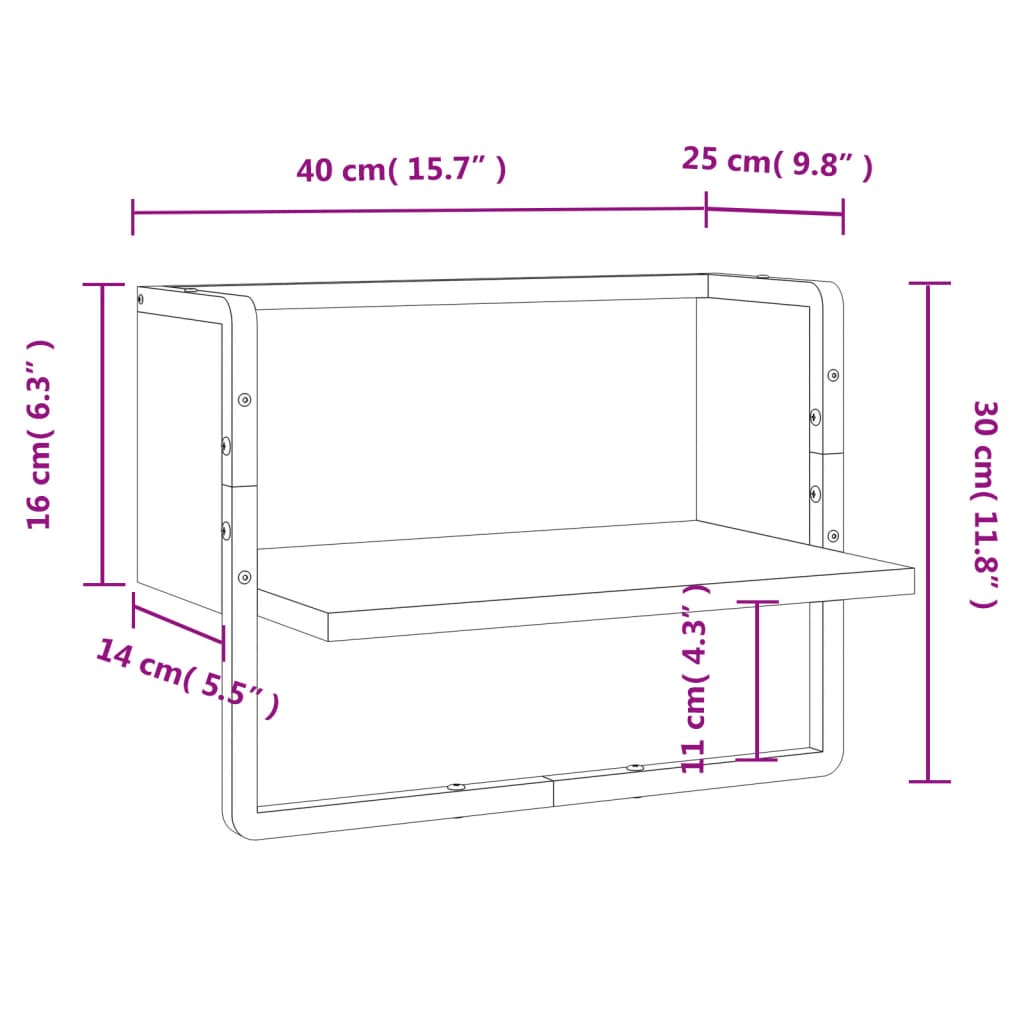 Wall Shelf with Bar Black 40x25x30 cm