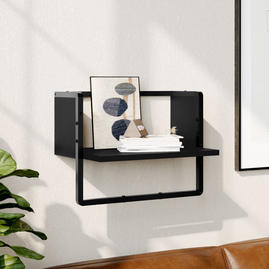 Wall Shelf with Bar Black 40x25x30 cm