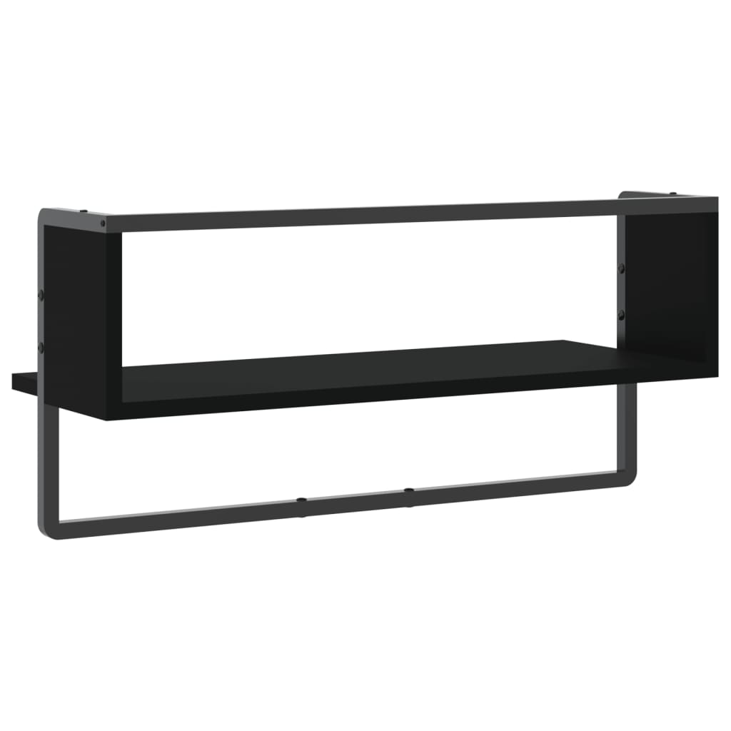 Wall Shelf with Bar Black 65x25x30 cm