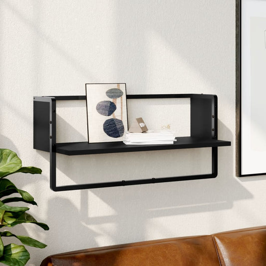 Wall Shelf with Bar Black 65x25x30 cm