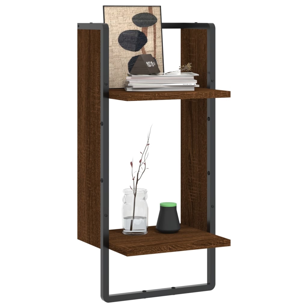 Wall Shelf with Bar Brown Oak 30x25x65 cm