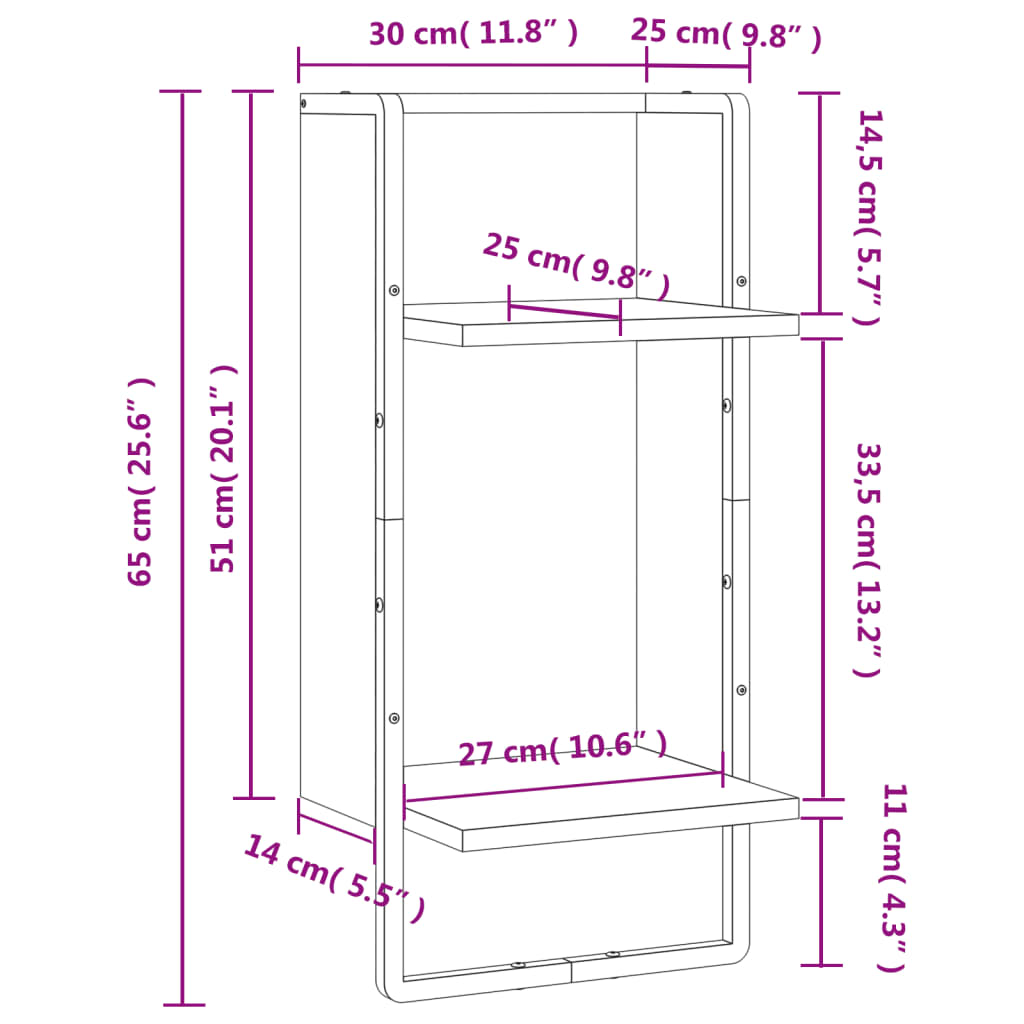 Wall Shelf with Bar Brown Oak 30x25x65 cm