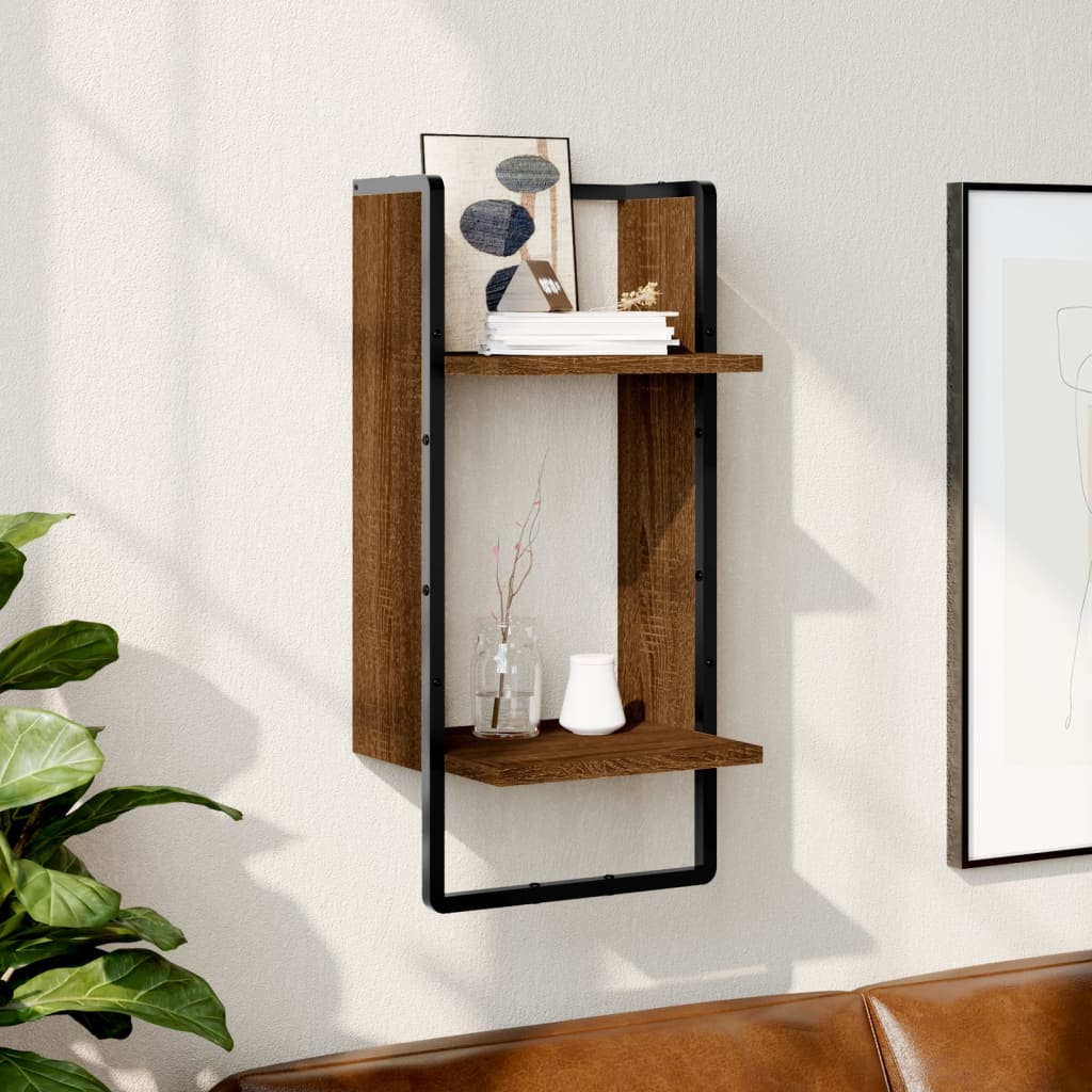 Wall Shelf with Bar Brown Oak 30x25x65 cm