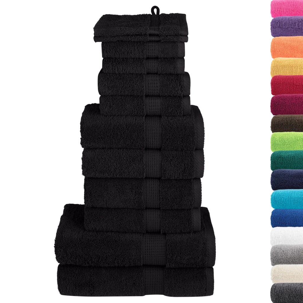 12 Piece Premium Towel Set SOLUND Black 600 gsm