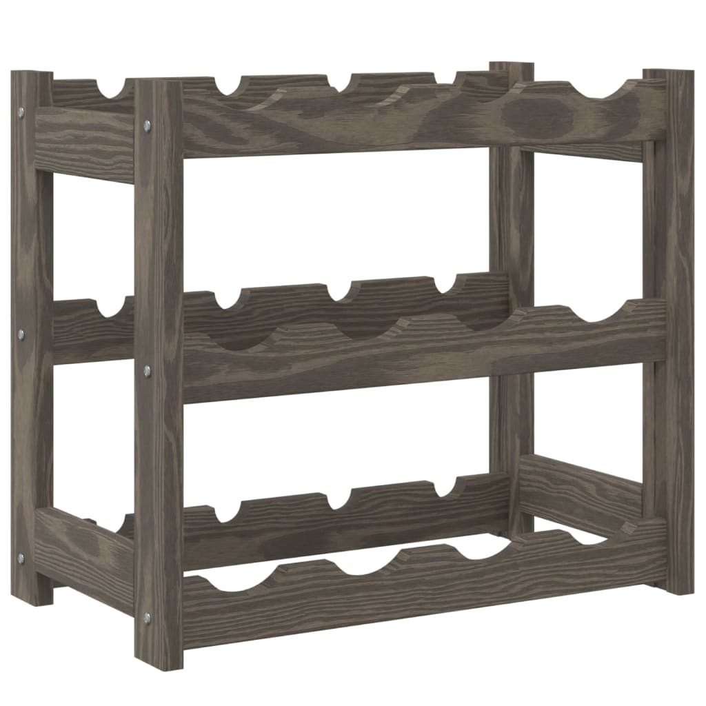 Wine Rack for 12 Bottles Grey Solid Wood Pine