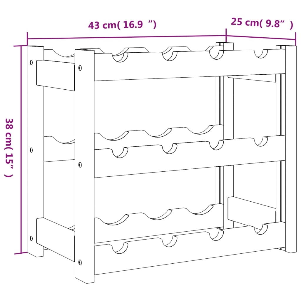 Wine Rack for 12 Bottles Grey Solid Wood Pine