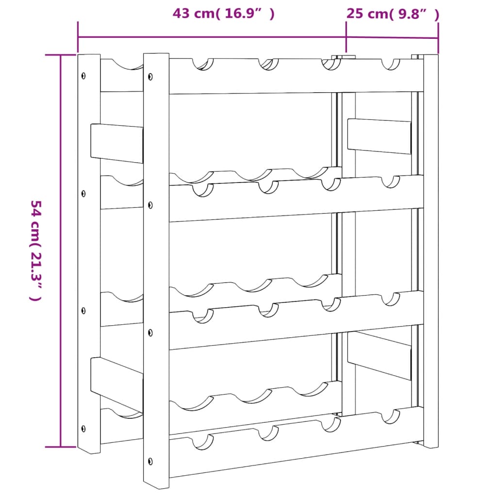 Wine Rack for 16 Bottles Grey Solid Wood Pine