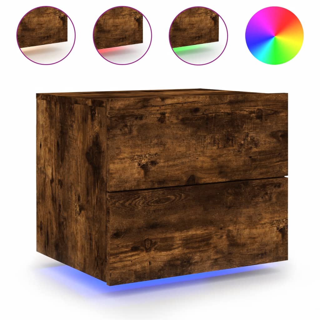 Wall-mounted Bedside Cabinets with LED Lights 2 pcs Smoked Oak