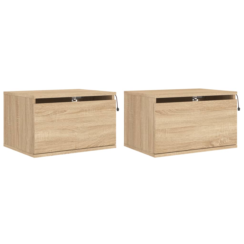 Wall-mounted Bedside Cabinets with LED Lights 2 pcs Sonoma Oak