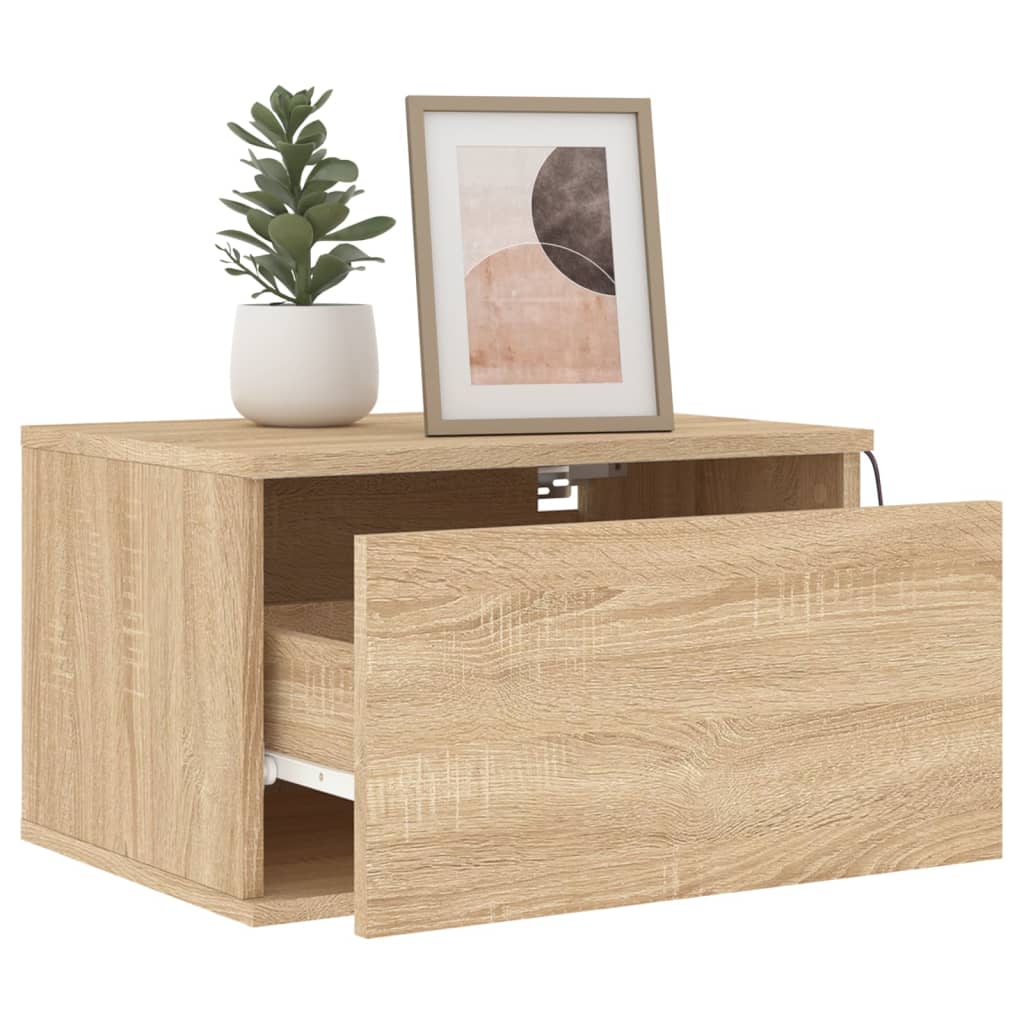 Wall-mounted Bedside Cabinets with LED Lights 2 pcs Sonoma Oak