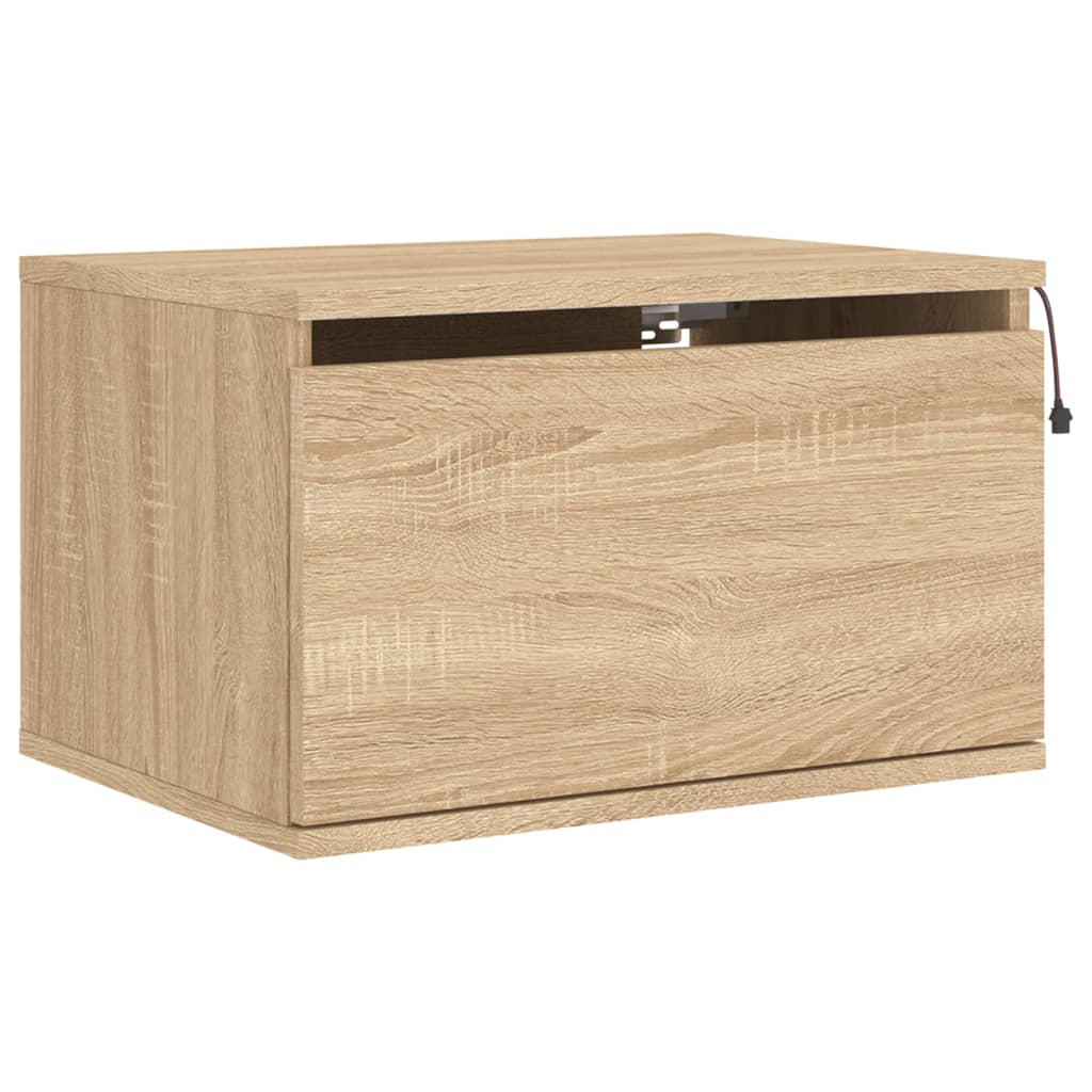 Wall-mounted Bedside Cabinets with LED Lights 2 pcs Sonoma Oak