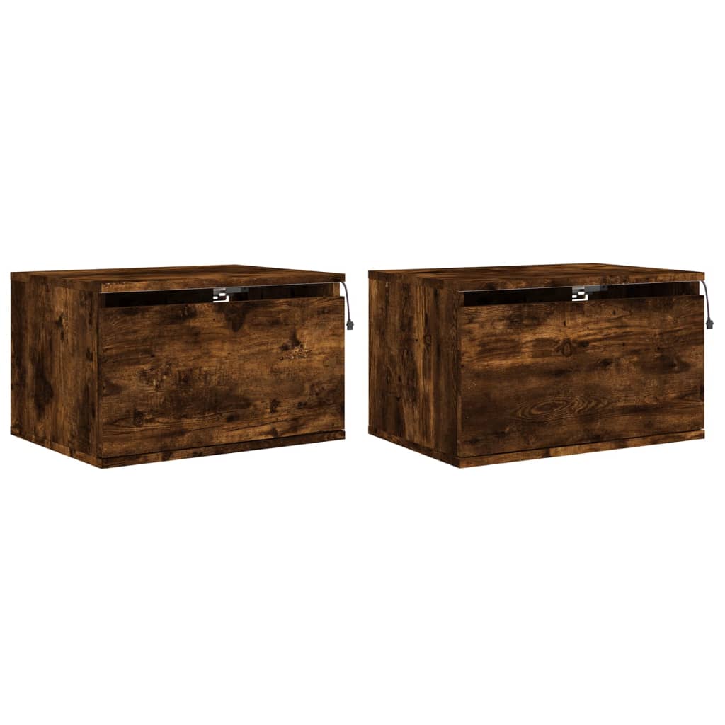 Wall-mounted Bedside Cabinets with LED Lights 2 pcs Smoked Oak