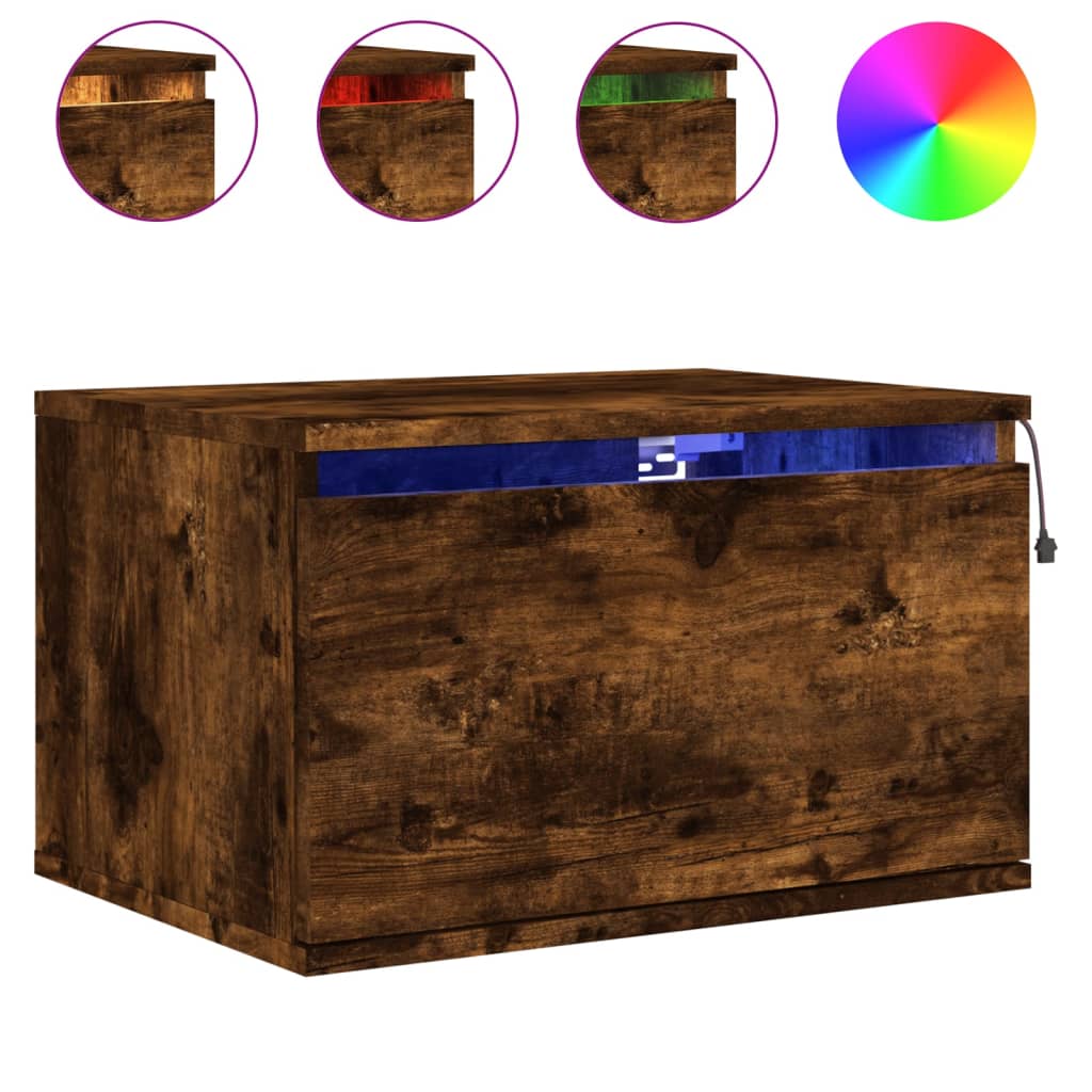 Wall-mounted Bedside Cabinets with LED Lights 2 pcs Smoked Oak