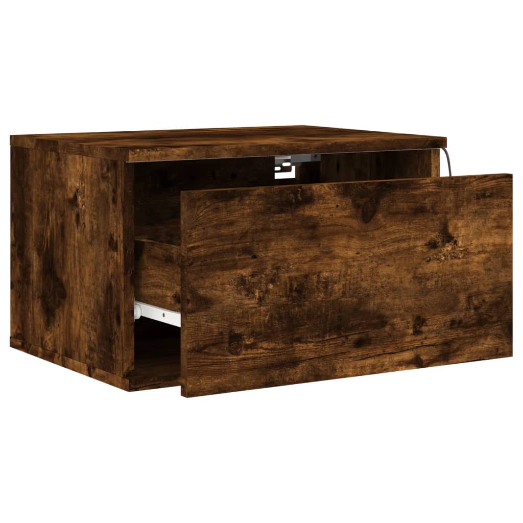 Wall-mounted Bedside Cabinets with LED Lights 2 pcs Smoked Oak