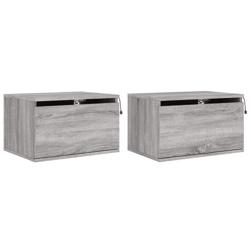 Wall-mounted Bedside Cabinets with LED Lights 2 pcs Grey Sonoma