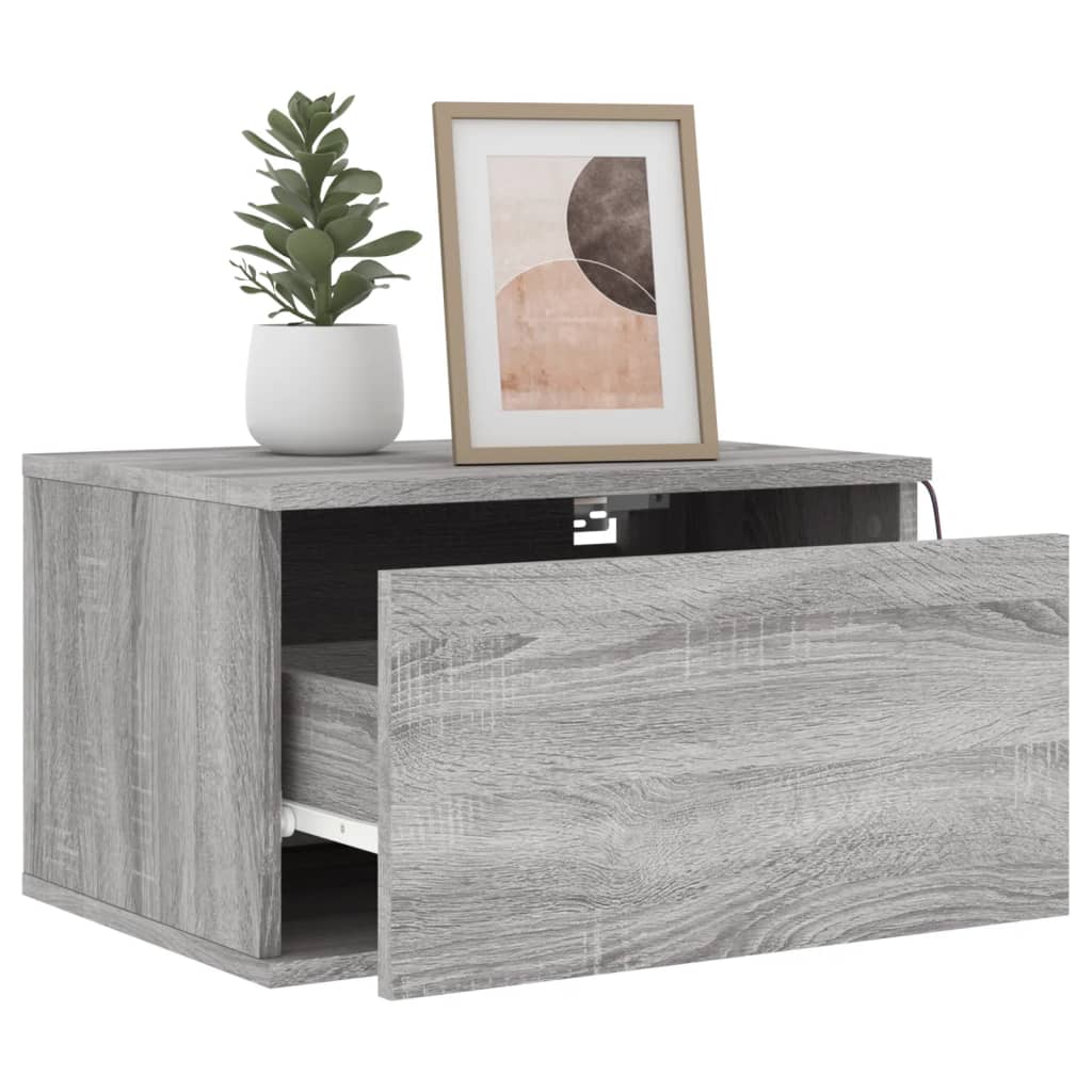 Wall-mounted Bedside Cabinets with LED Lights 2 pcs Grey Sonoma