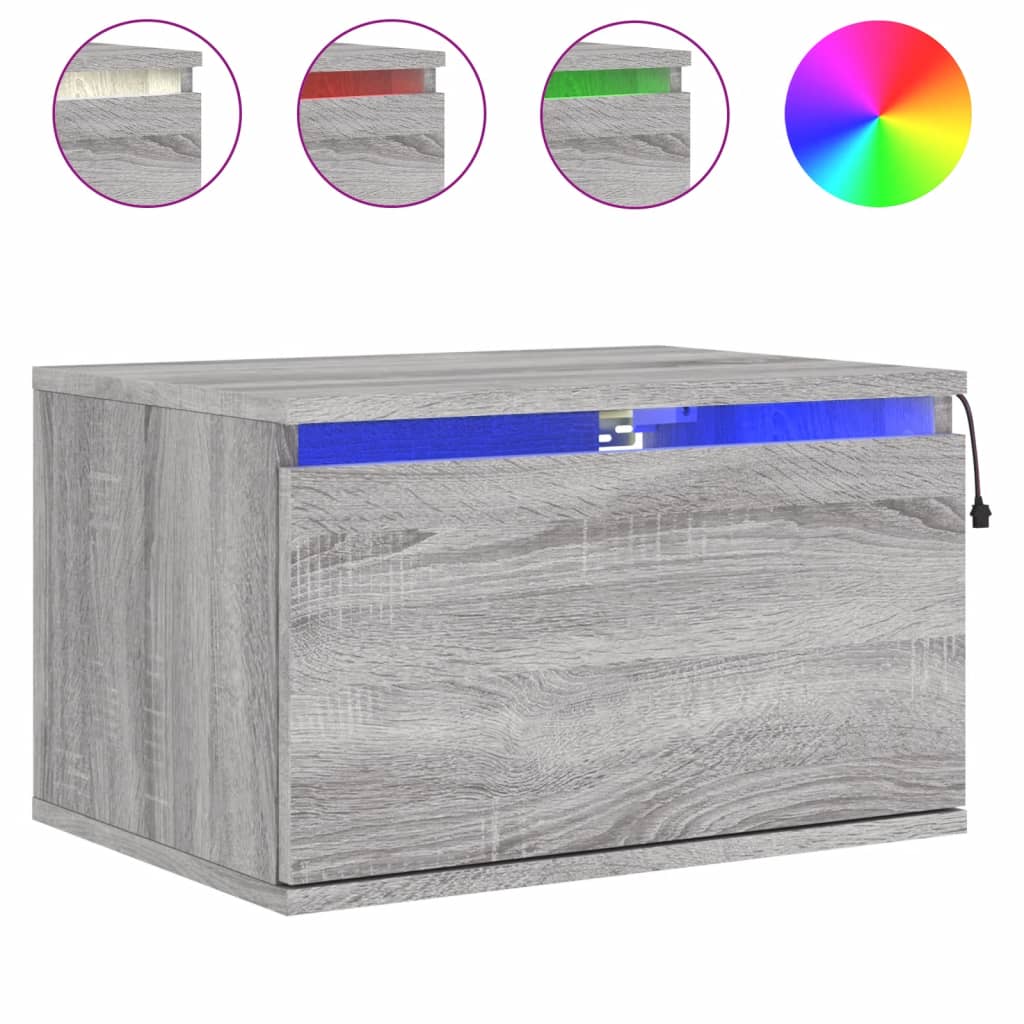 Wall-mounted Bedside Cabinets with LED Lights 2 pcs Grey Sonoma