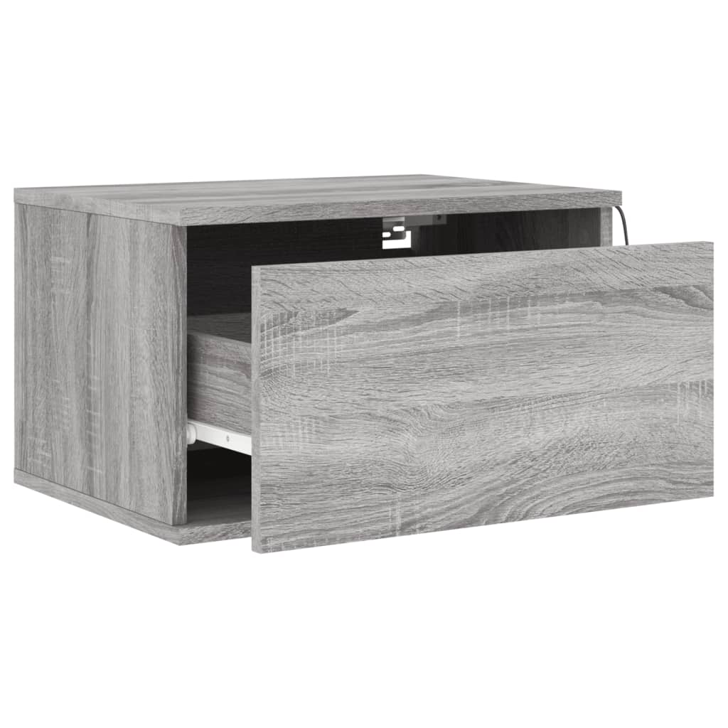 Wall-mounted Bedside Cabinets with LED Lights 2 pcs Grey Sonoma