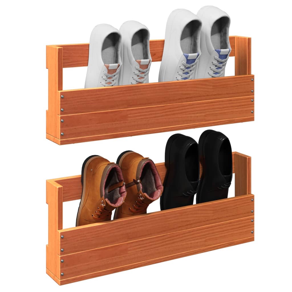 Wall-mounted Shoe Racks 2 pcs Wax Brown 59x8.5x23.5 cm Solid Wood Pine