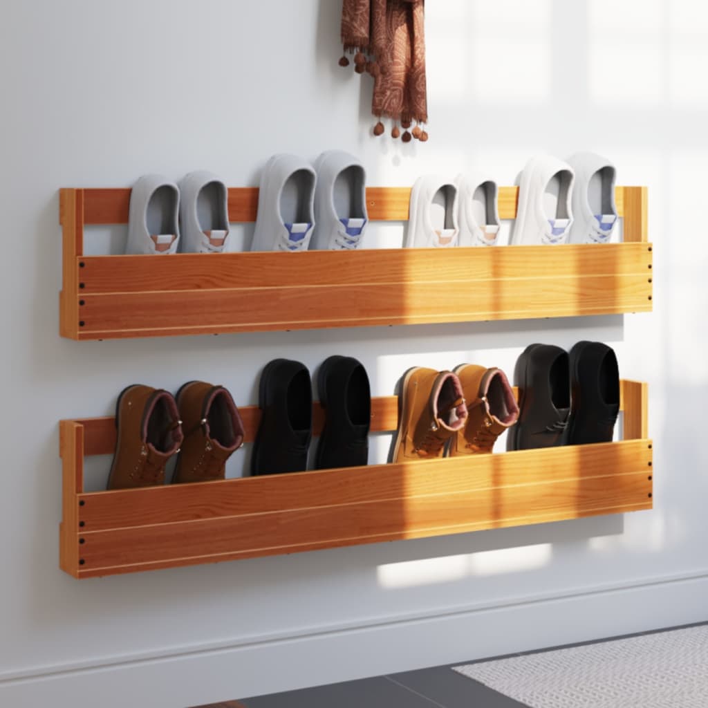 Wall-mounted Shoe Racks 2 pcs Wax Brown 110x8.5x23.5 cm Solid Wood Pine