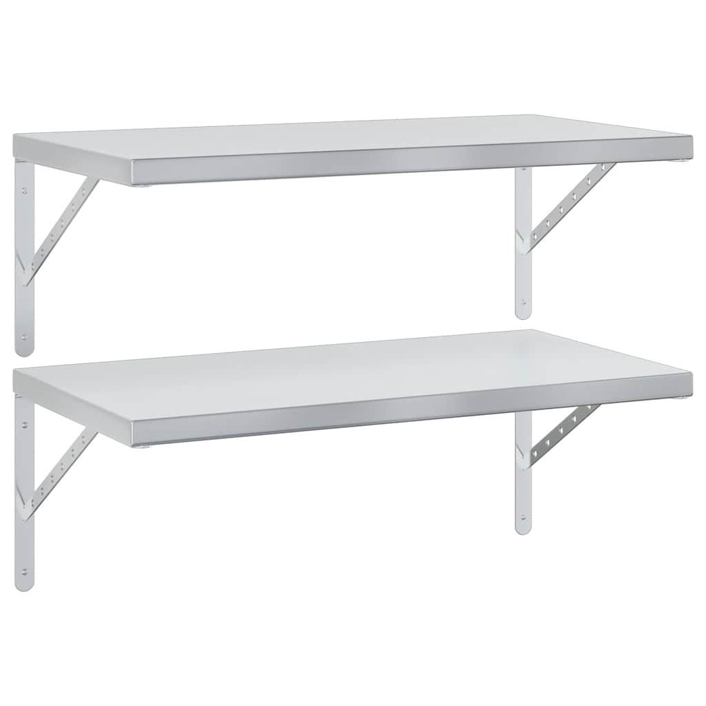 Wall Shelves 2 pcs 75x40 cm Silver Stainless Steel