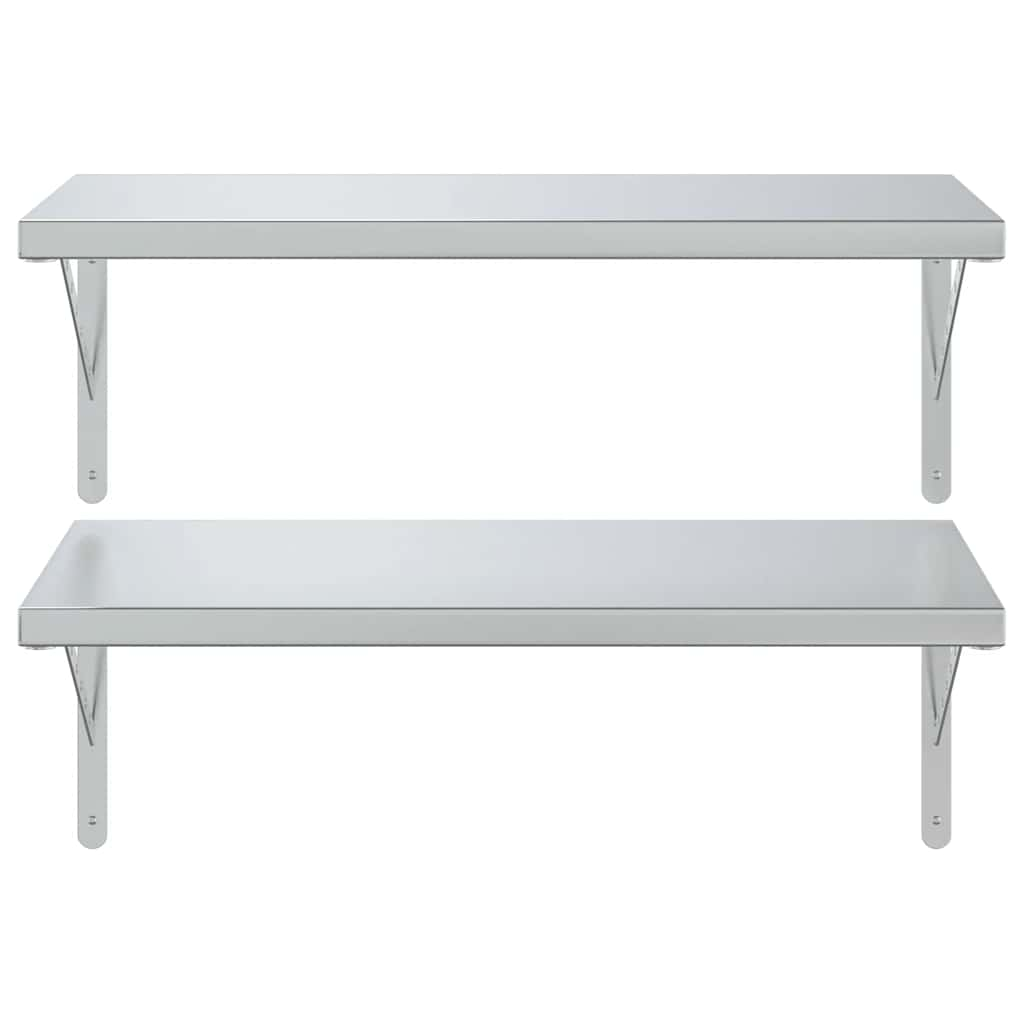 Wall Shelves 2 pcs 75x40 cm Silver Stainless Steel