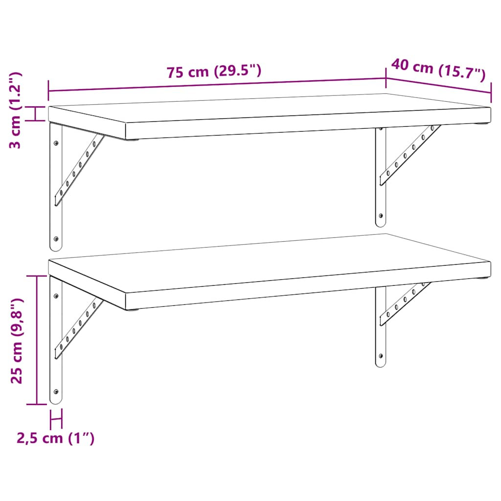 Wall Shelves 2 pcs 75x40 cm Silver Stainless Steel