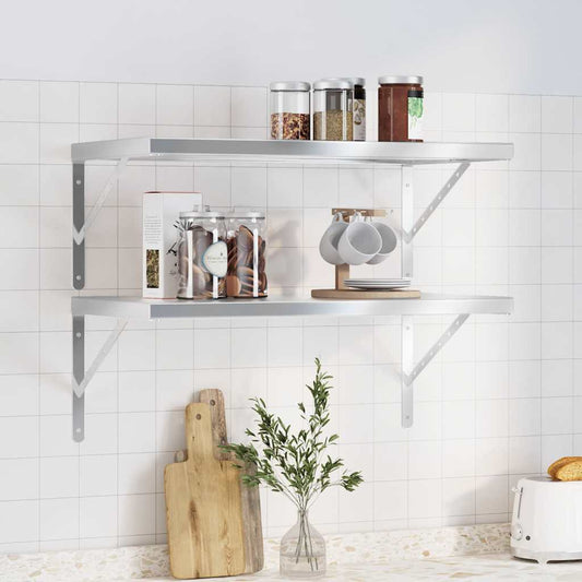 Wall Shelves 2 pcs 75x40 cm Silver Stainless Steel