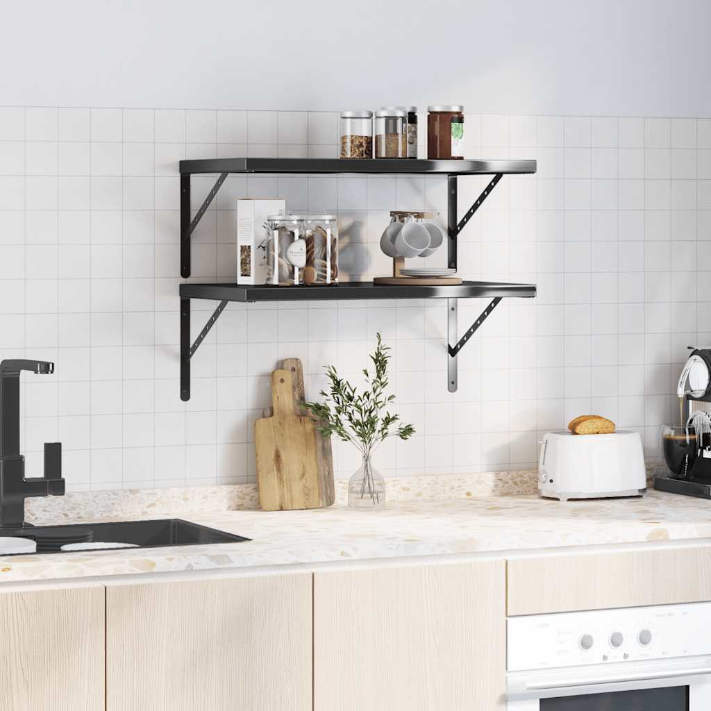 Wall Shelves 2 pcs 75x40 cm Black Stainless Steel